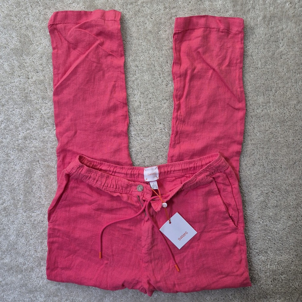 Swims Amalfi Linen Pants Mens Large Pink Slim Straight Drawstring Elastic Beach